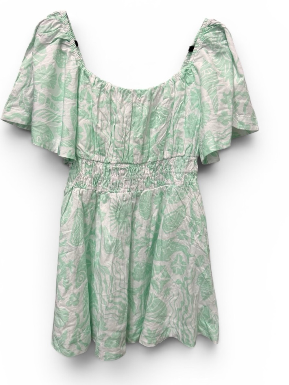 NWT Cake For Dinner Hermosa Dress Sea Foam off shoulder Print Mini Dress M